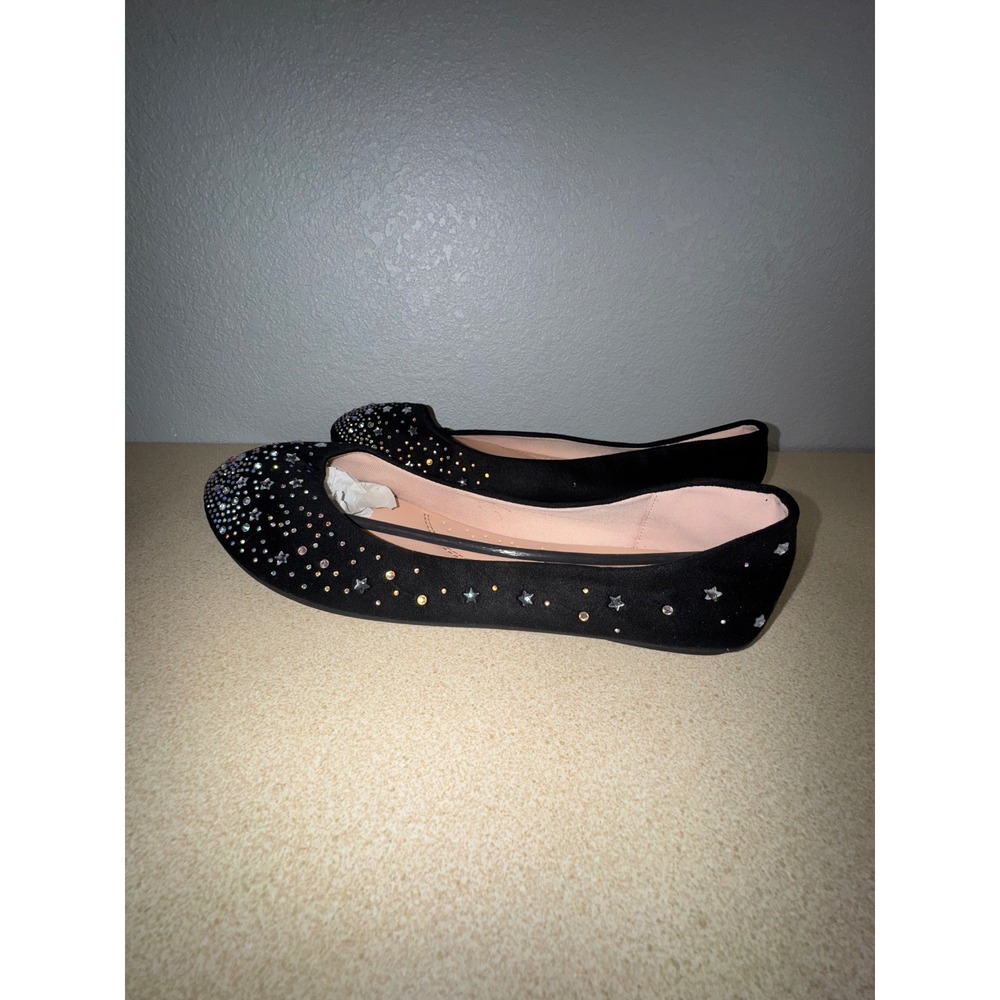 Forever Comfort Black Rhinestone Star Studded Ballet Flats Celestial 10 NEW